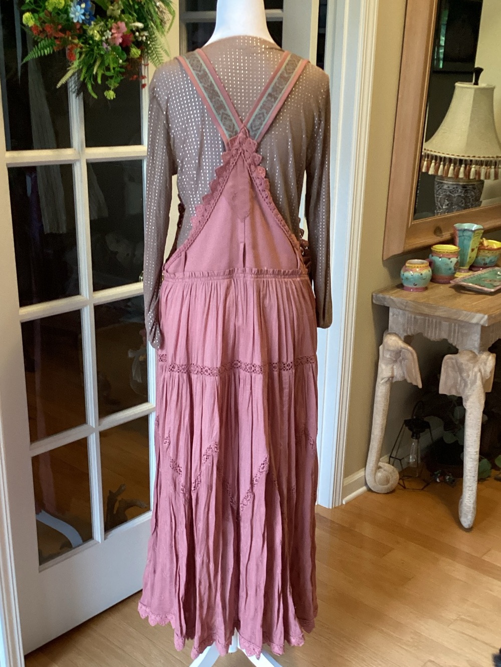 Free People Dusty Rose Pink Cotton Maxi Skirt Overalls - Picture 7 of 16